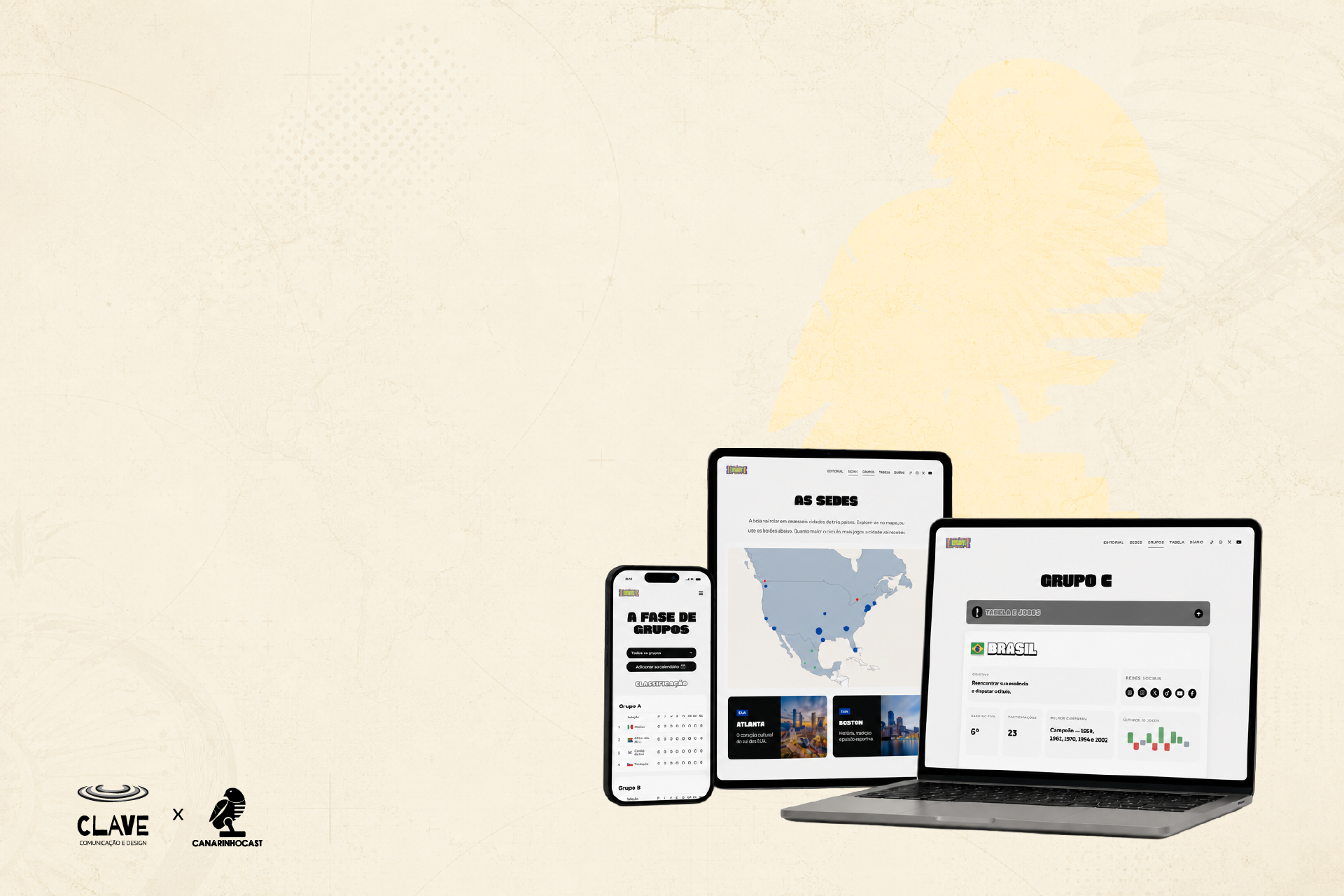 Interface da plataforma Canário na Copa mostrando visualização de dados da Copa do Mundo