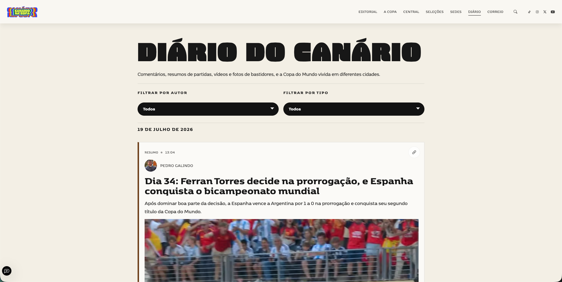 Diário com atualizações diárias